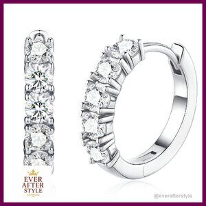 Moissanite Hoop Earrings Hypoallergenic Sterling Silver Gold Plated Studs